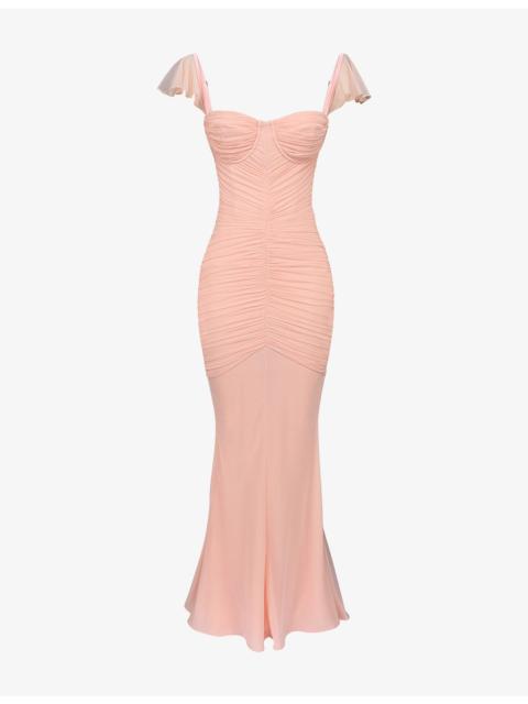 House of CB Antonella Gathered-Bodice Stretch-Mesh Maxi Dress