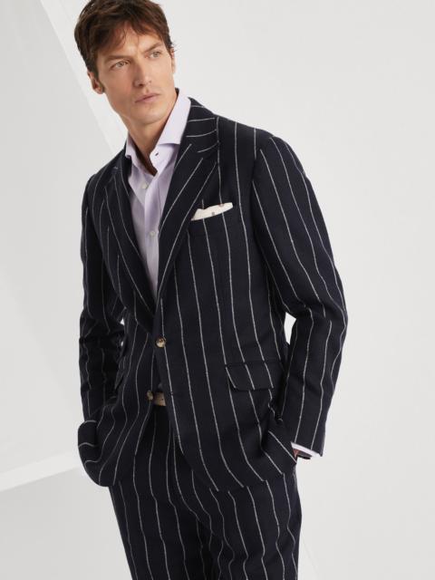 Brunello Cucinelli Slubbed linen and cotton chalk stripe canvas deconstructed Cavallo blazer