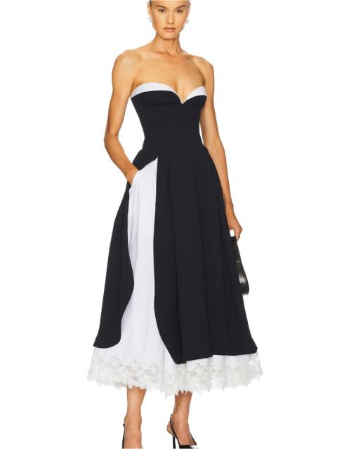 HELSA The Finale Midi Dress With Lace &amp; Poplin