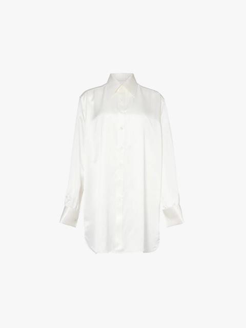 Satin-textured oversized-fit silk shirt