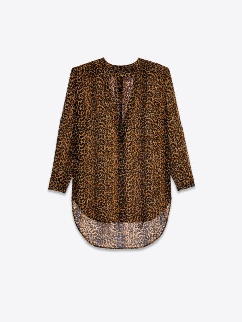 SAINT LAURENT leopard-print caftan in wool etamine