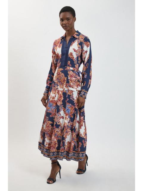 KAREN MILLEN Baroque Print Belt Detail Viscose Midi Shirt Dress