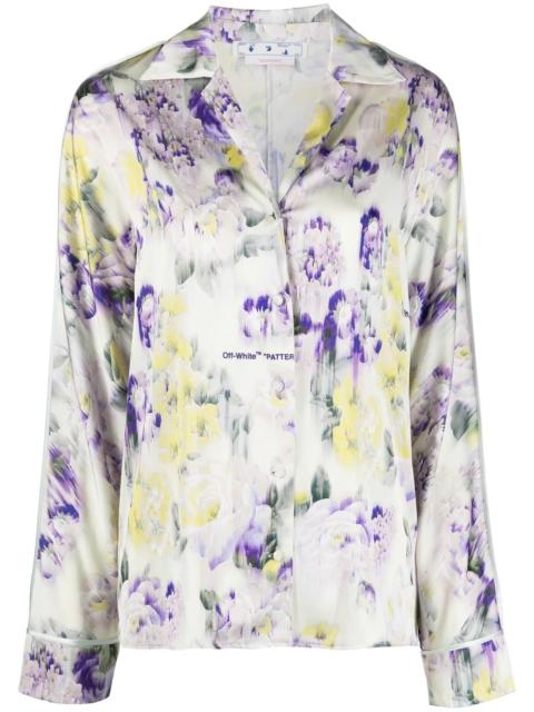 Off-White Chine Satin floral-print pajama shirt