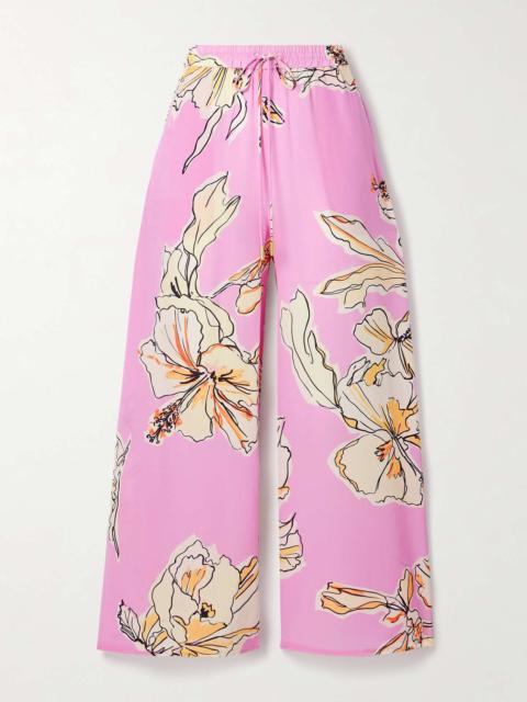 Aje. Mirella floral-print silk wide-leg pants Pink