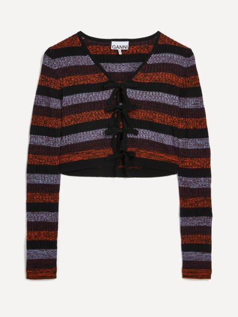 GANNI Striped Merino Ribbed Cropped Cardigan