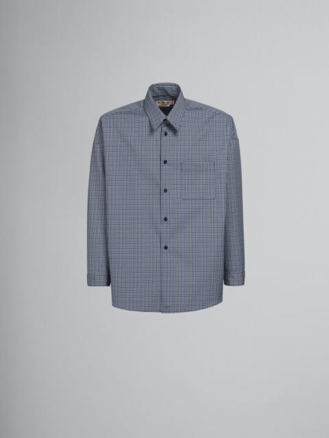 Marni BLUE COMPACT WOOL SHIRT WITH CHECKED MOTIF