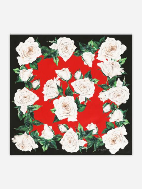 Dolce & Gabbana Twill scarf with white rose print (90 x 90)