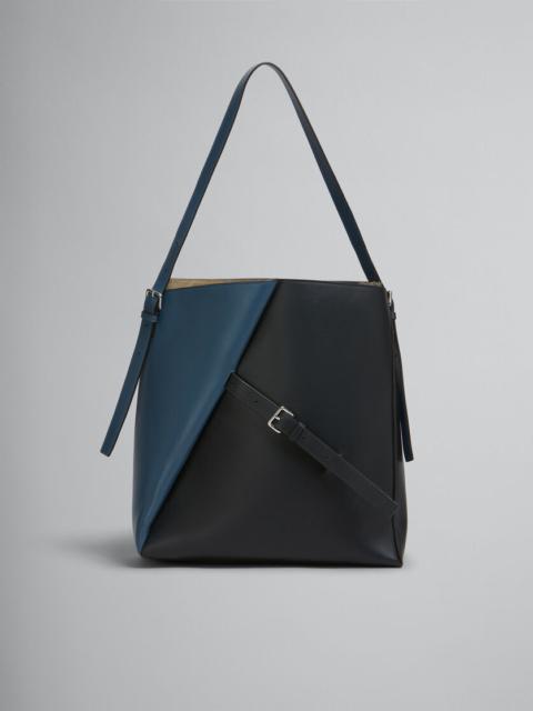 DEEP BLUE AND BLACK LEATHER REVERSE HOBO BAG