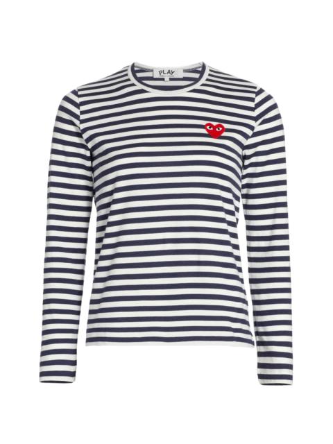 Comme des Garçons PLAY Women's Long-Sleeve Striped T-Shirt - Navy White