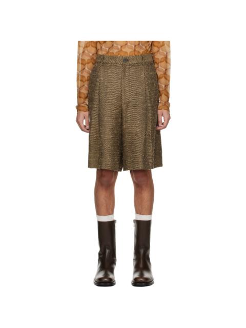 Brown Herringbone Shorts