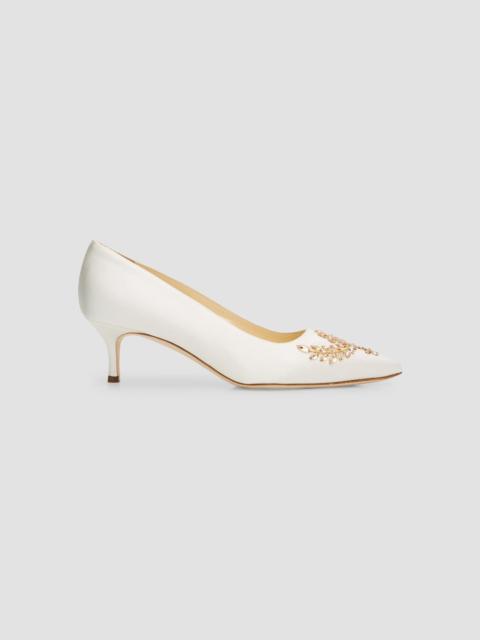Manolo Blahnik Women's Pasadislo Embellished Satin Pumps - Light Cream