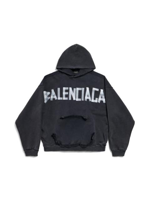 BALENCIAGA Men's Tape Type Ripped Pocket Hoodie in Black Faded