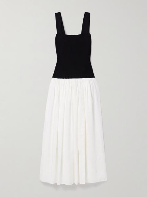 LA LIGNE Stretch-knit And Gathered Linen-blend Midi Dress