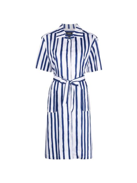 striped belted midi dress
