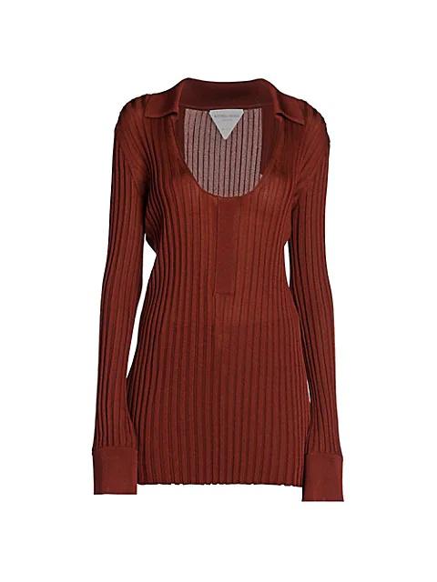 Bottega Veneta Deep Roundneck Ribbed Stretch-Silk Top