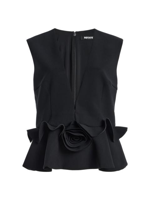 ROTATE Flower V-Neck Crepe Top