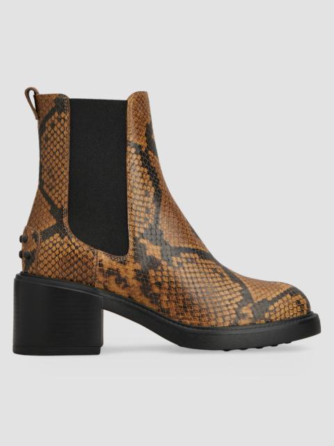Tod's Women's 60MM Snakeskin-Embossed Leather Chelsea Boots - Dark Brown