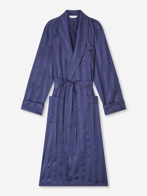 Men's Dressing Gown Lingfield Cotton Satin Navy