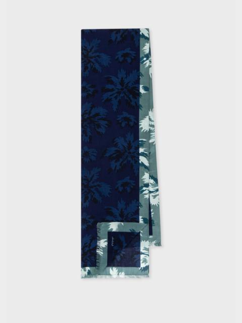 Paul Smith Blue Cotton 'Palm Burst' Scarf