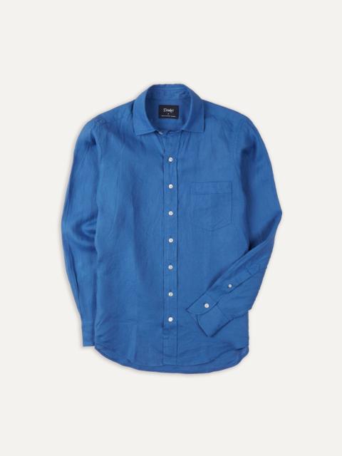 Drake's Bright Navy Linen Spread Collar