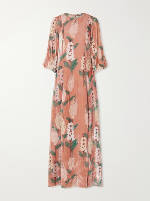 BERNADETTE Roxette floral-print velvet gown Pink