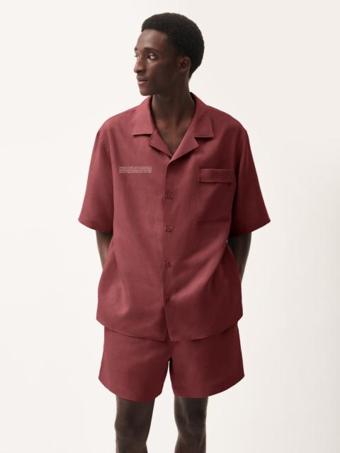 PANGAIA Mens DNA Linen Camp Collar Shirt - Garnet Red