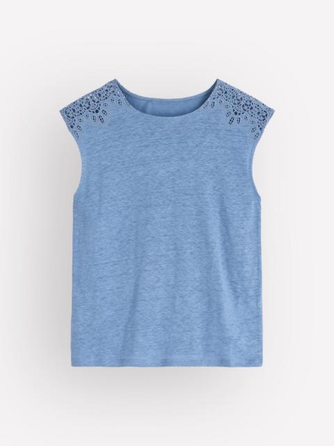 BODEN Tara Cutwork Linen Tee-Ashleigh Blue