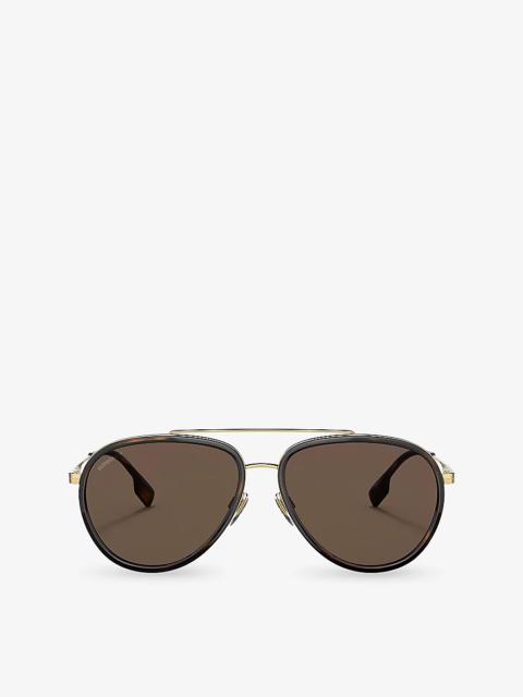Burberry BE3125 Oliver Pilot-Frame Metal Sunglasses
