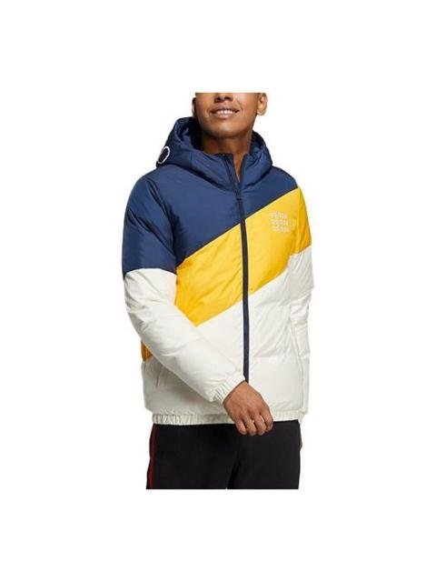 Men's adidas neo Colorblock Sports Stay Warm Hooded With Down Feather College Navy Blue Jacket H4526