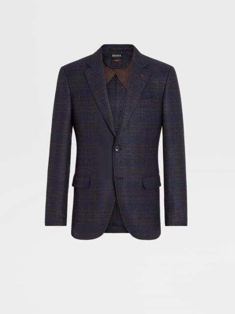 ZEGNA NAVY BLUE AND BROWN CASHMERE AND SILK JACKET