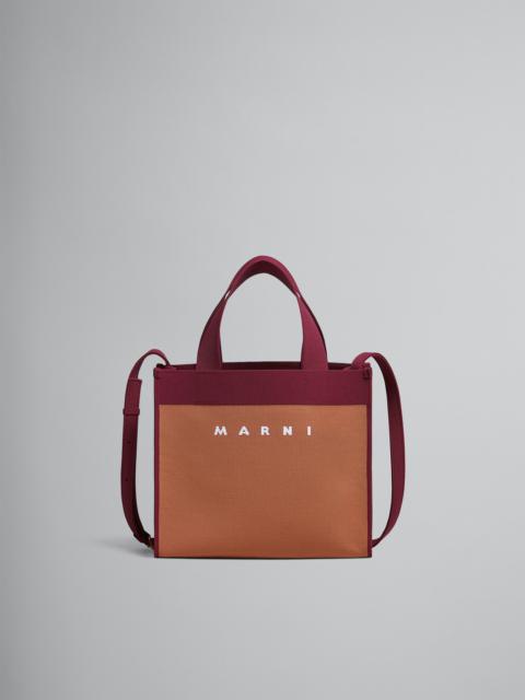 Marni SMALL SHOPPING BAG IN BROWN AND PURPLE JACQUARD