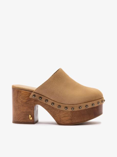 Miso Wooden Platform Clog In Peanut Suede
