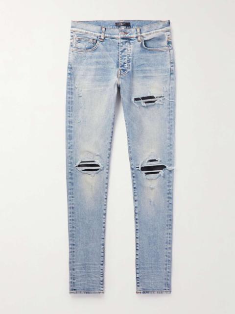MX1 Skinny-Fit Distressed Leather-Panelled Jeans