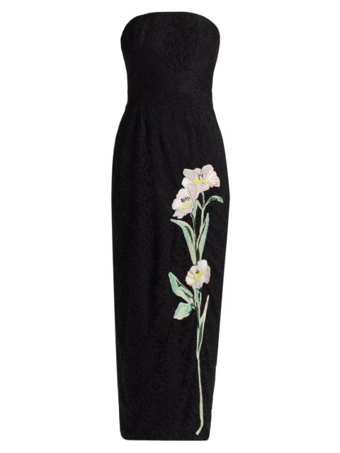 MILLY Women's Dolores Floral-Embroidered Strapless Maxi Dress - Black