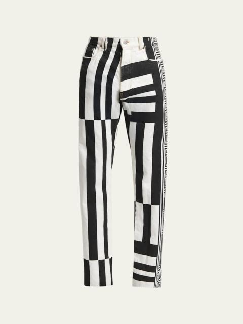 VERSACE Men's Two-Tone Greca Paneled Straight-Leg Pants