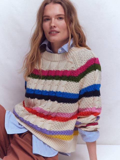 BODEN Cotton Cable Jumper-Warm Ivory, Rainbow