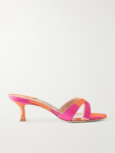 Manolo Blahnik + Emilia Wickstead Callamu 50 Striped Grosgrain Mules