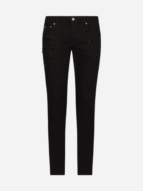 Dolce & Gabbana Stretch skinny jeans with rhinestone embroidery
