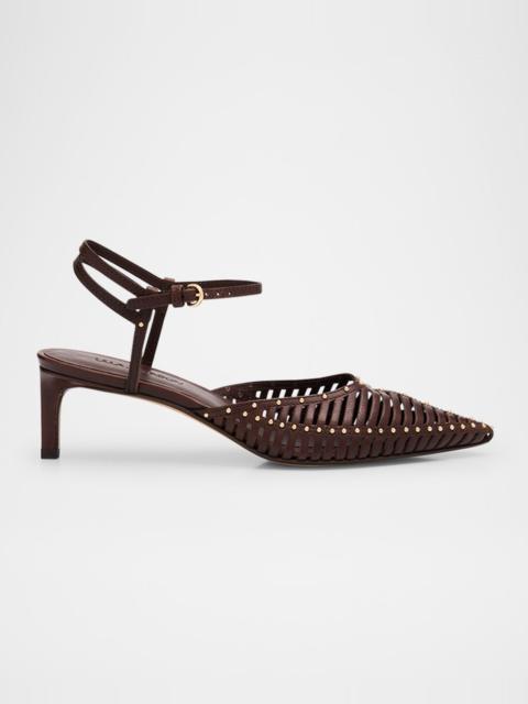 Francine Caged Leather Ankle-Strap Pumps