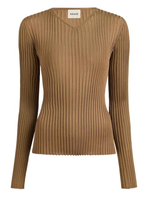 KHAITE Tia ribbed v-neck top