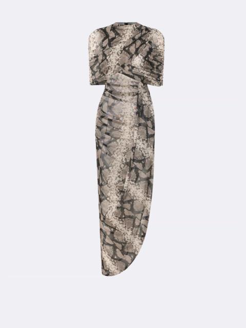 LAPOINTE Printed Mesh Double Shawl Draped Dress