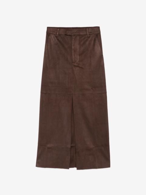 ELEH suede-effect front-slit midi skirt