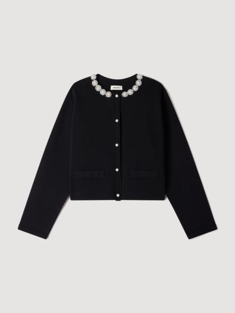 Sandro CARDIGAN WITH PEARL FLOWER COLLAR