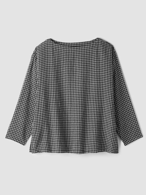 EILEEN FISHER Wool Cotton Check Bateau Neck Top