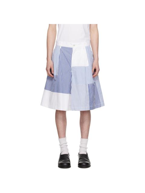 Comme des Garçons SHIRT White & Navy Patchwork Striped Shorts