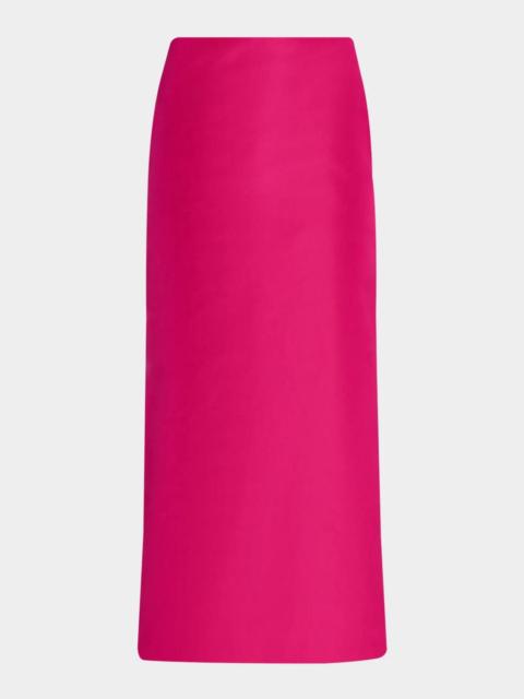 Valentino Pleated Bow Silk Satin Midi Skirt