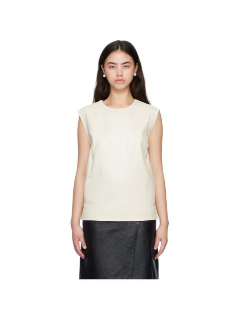 Loulou de Saison Off-White FIZA Ostrich-Effect Leather Blouse