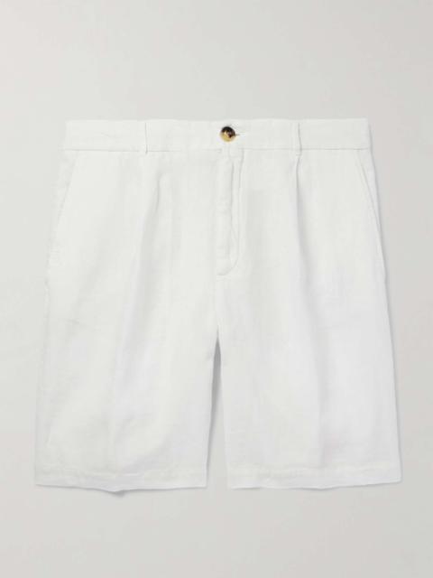 Straight-Leg Pleated Linen Bermuda Shorts