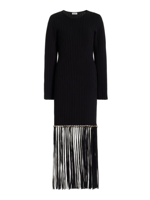 SIMKHAI Sharron Maxi Fringe Midi Dress black
