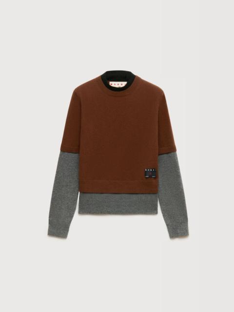 Marni BROWN CASHMERE JUMPER WITH LAYERED EFFECT